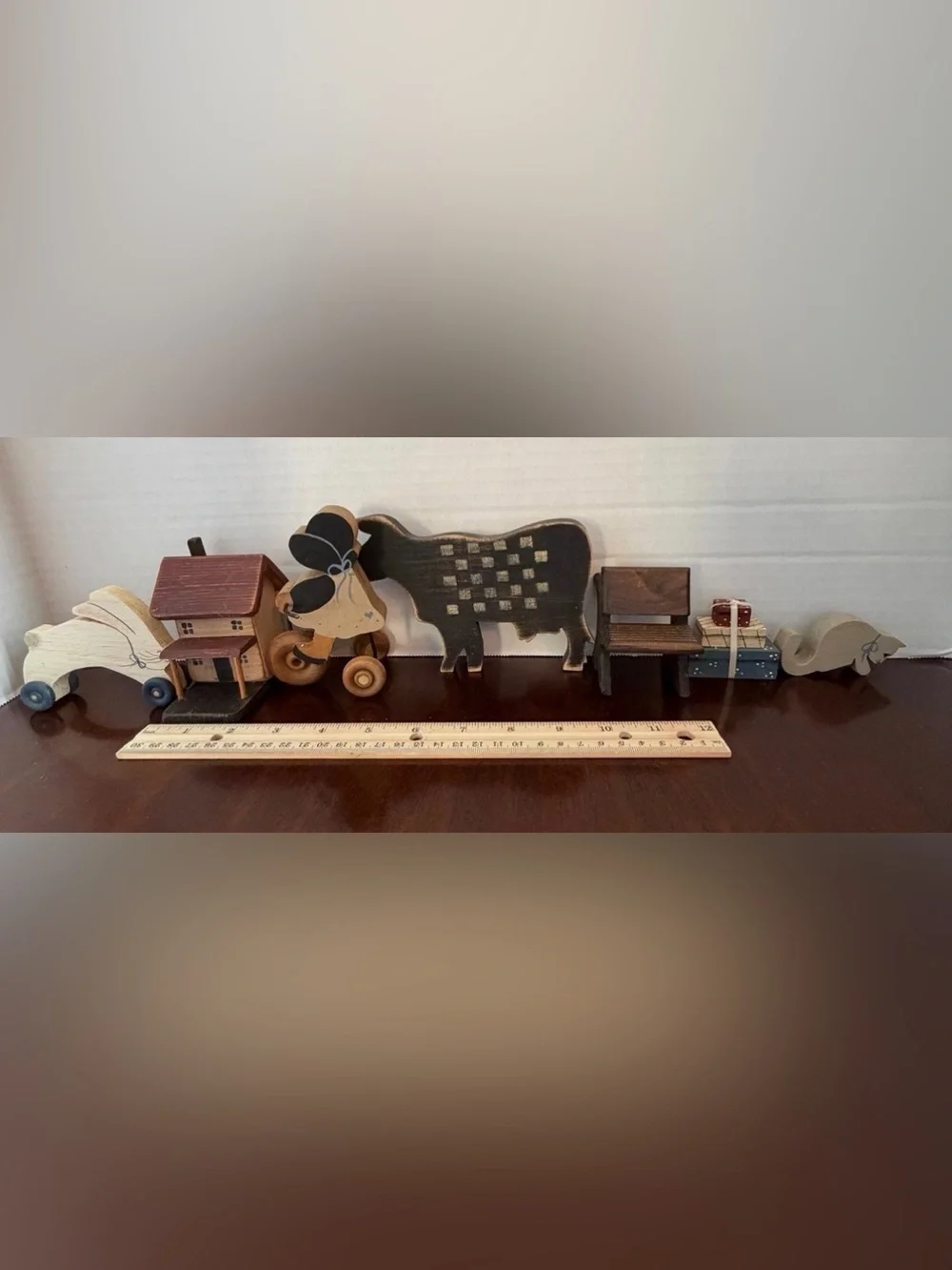 Country Folk Art Handmade Primitive Wooden Shelf Sitter 80s Cottage Decor Lot